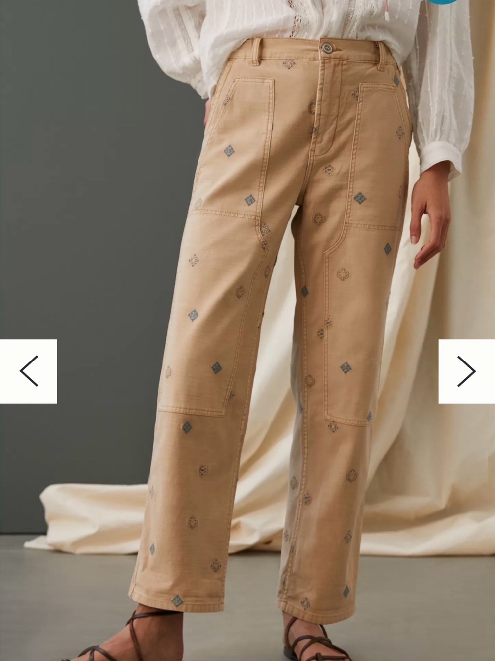 Pilcro Anthropologie Tan Straight-Leg Jeans with Subtle Embroidery